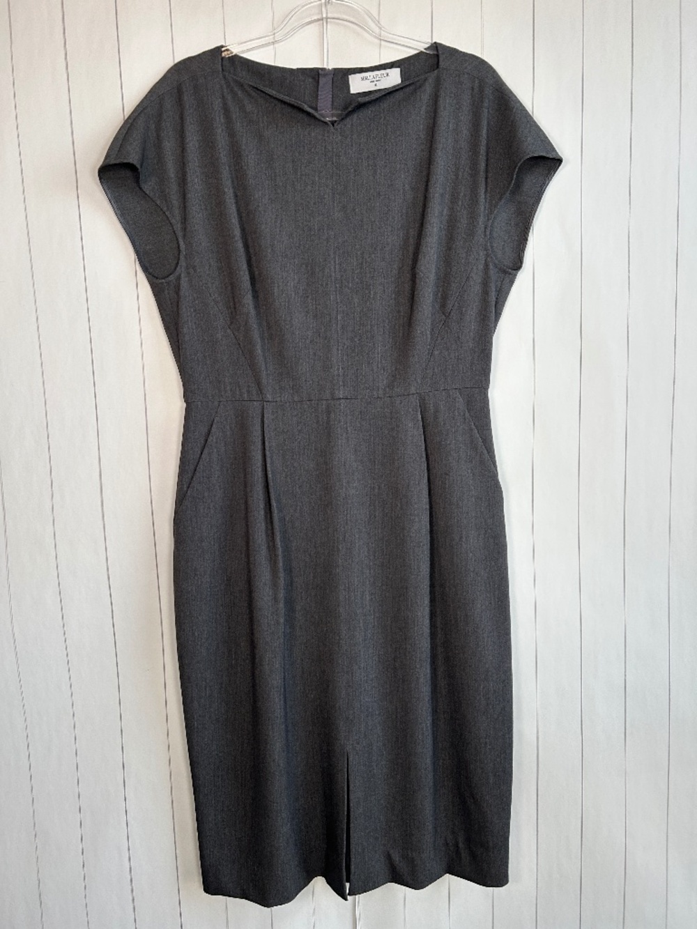 MM Lafleur size 14 The Rukmini sheath midi dress charcoal brown front slit twill